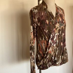 Weston Wear rayon knit wrap top, floral, long sleeves XS